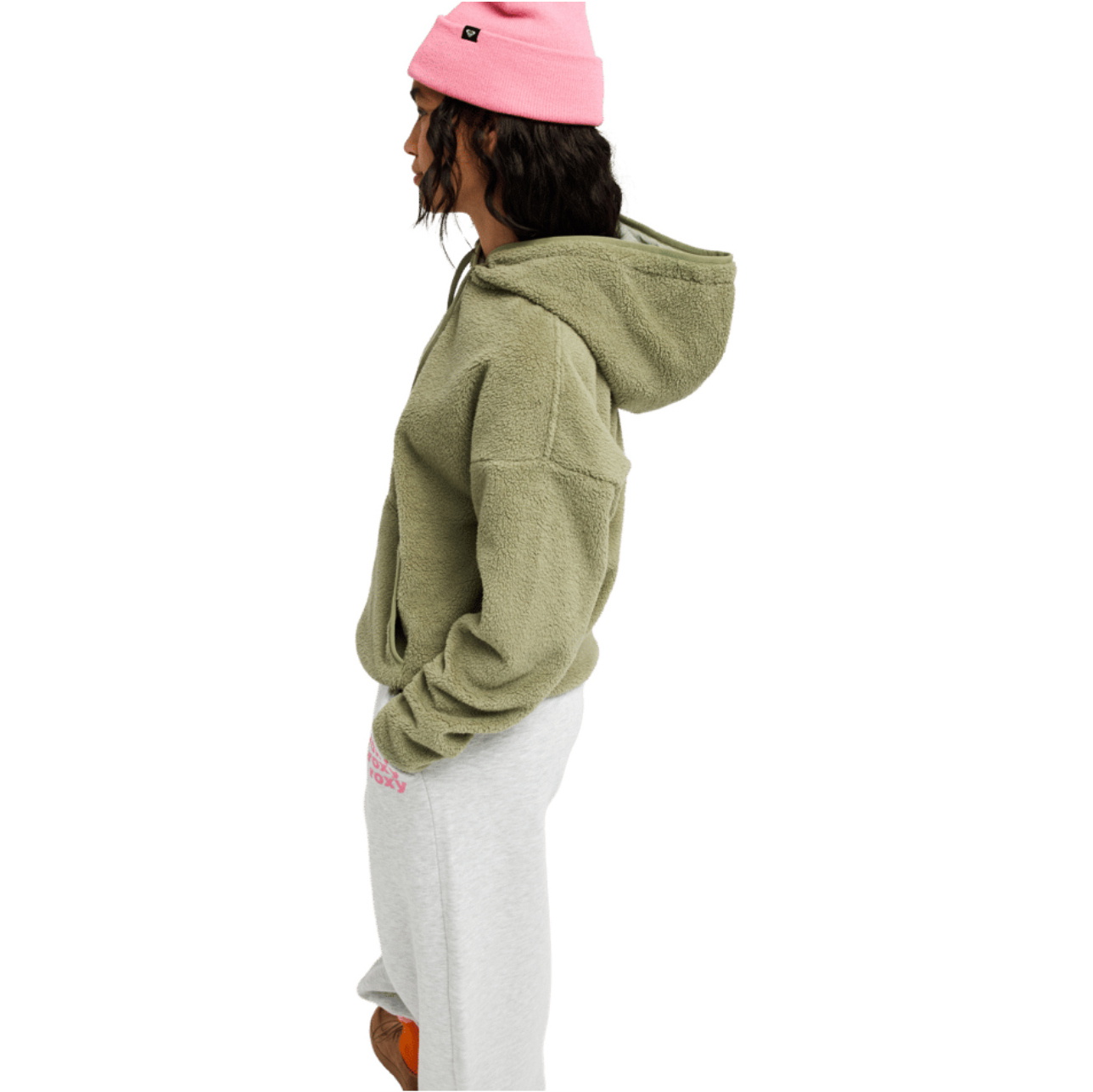 2026 Roxy Womens Cool Calling Sherpa Hoodie ERJPF03168 - Oil Green